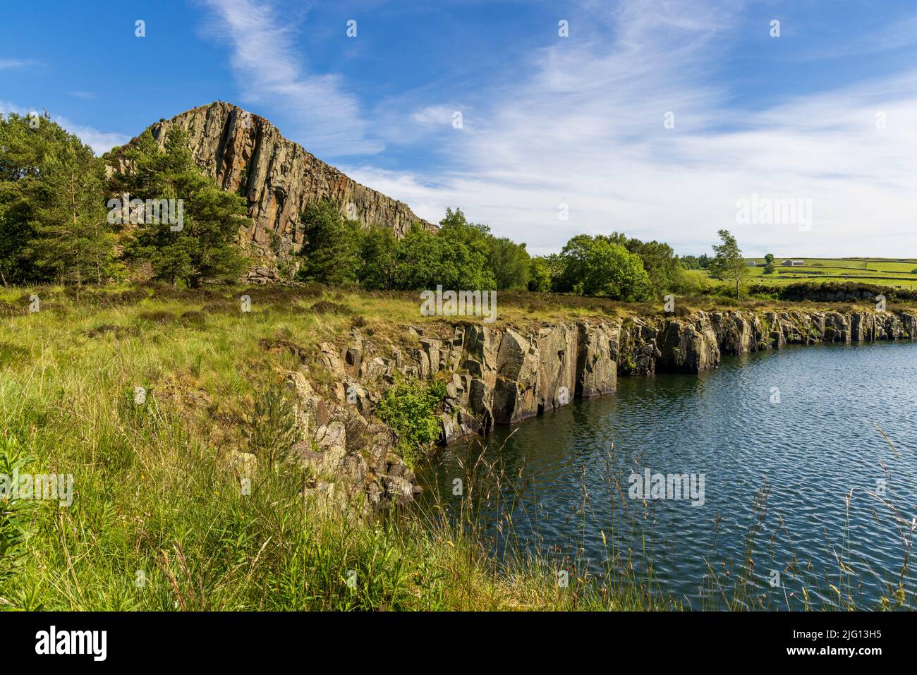 Der Whin Sill-Steinbruch im Cawfields Quarry on Hadrian’s Wall, Northumberland, England Stockfoto