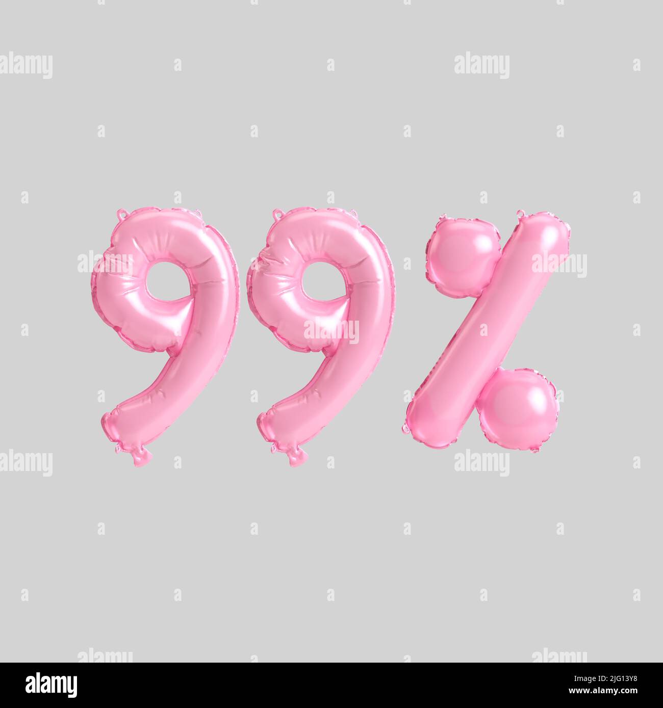 3D Abbildung von 99 Prozent rosa Ballons isoliert auf dem Hintergrund Stockfoto