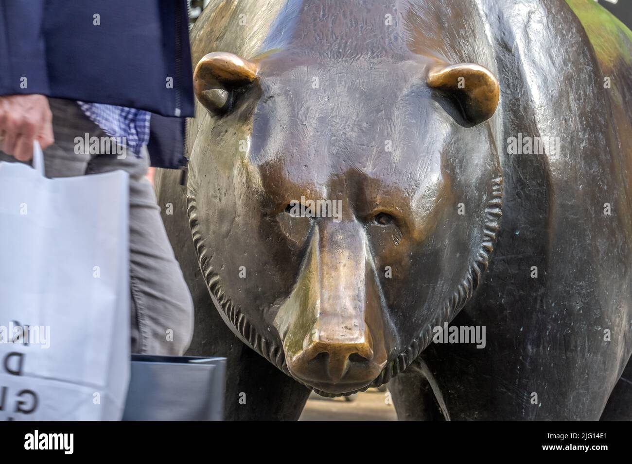 Bronzeskulptur, Bulle und Bär, Deutsche Börse, Börsenplatz, Frankfurt am Main, Hessen, Deutschland Stockfoto