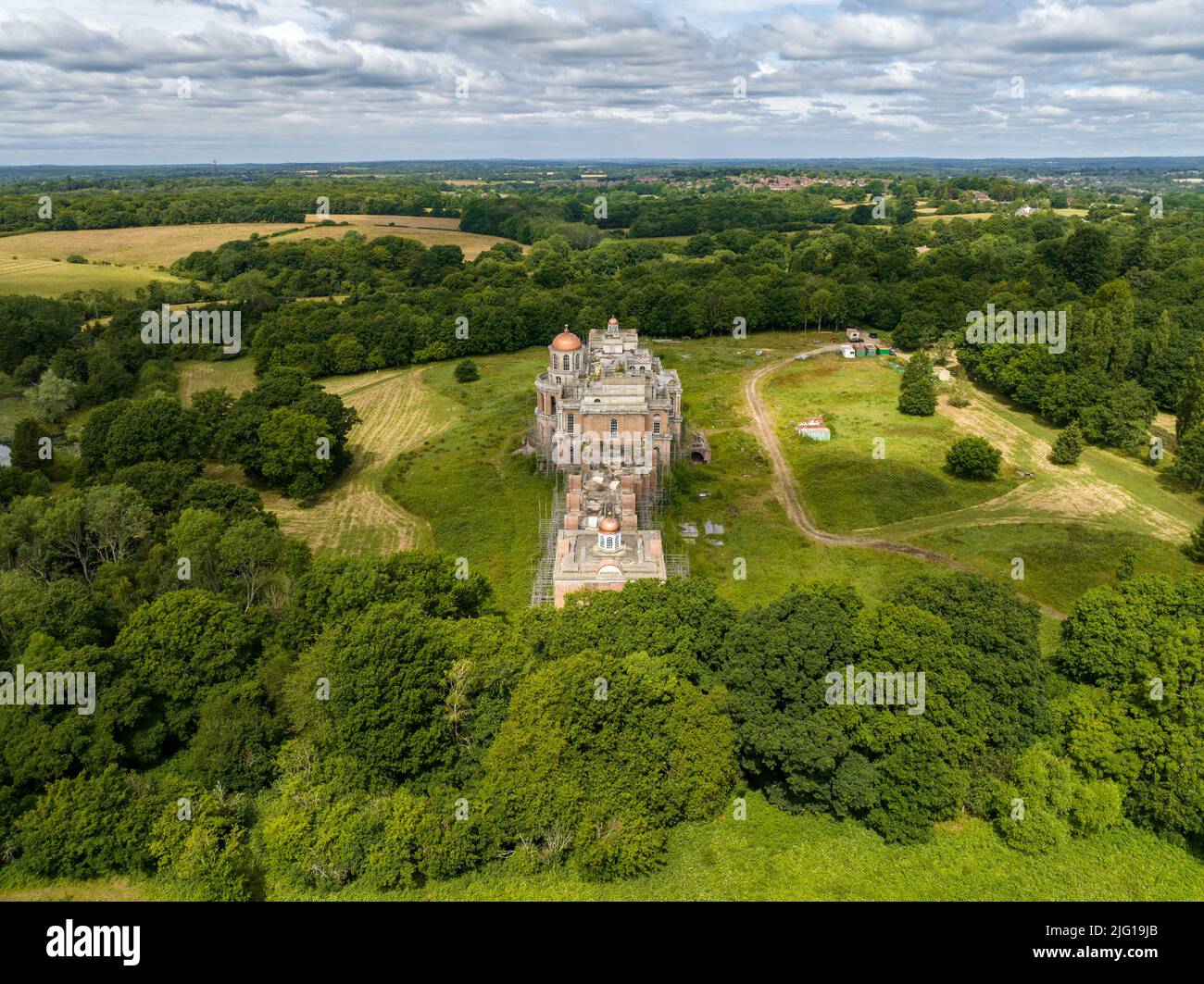 Hamilton Palace in der Nähe von Uckfield, East Sussex, das Eigentum des Vermieters und des Barons Nichola Van Hoogstraten. Verlassene Villa in Sussex. Stockfoto