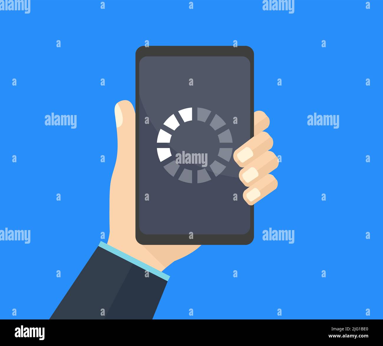 Fortschritt des Balkens wird auf dem Smartphone-Bildschirm geladen, Daten werden auf dem mobilen Logo-Design geladen. Vektor-Design und Abbildung der Ladebalken für Telefone. Stock Vektor