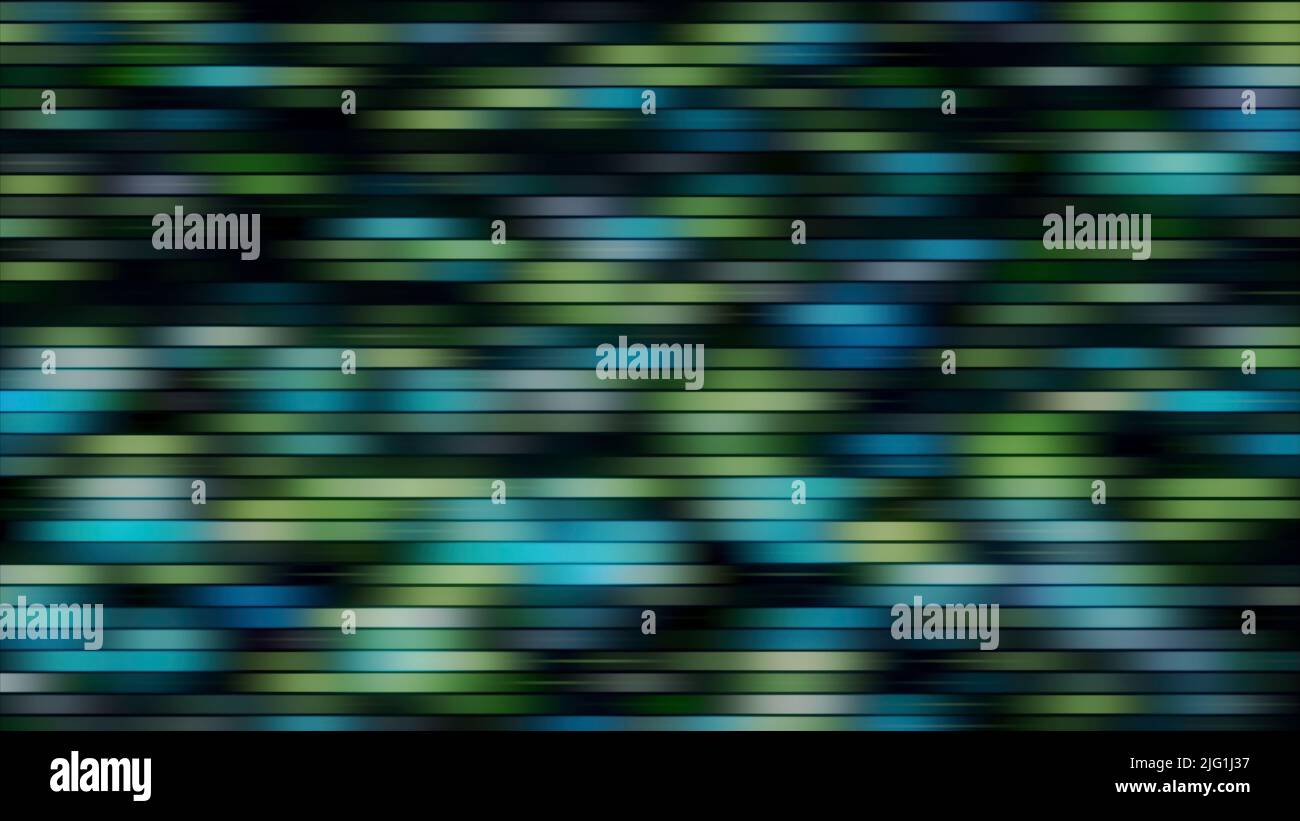 Dynamischer visueller Effekt von Störungen und Pixelrauschen auf einem Bildschirm. Bewegung. Farbverzerrungen mit unscharfen blinkenden horizontalen Streifen Stockfoto