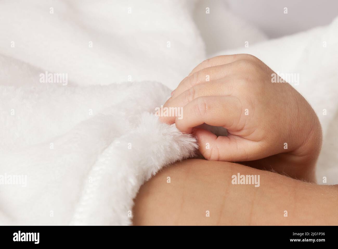 Körperteile; Nahaufnahme der Hand des Neugeborenen. Stockfoto