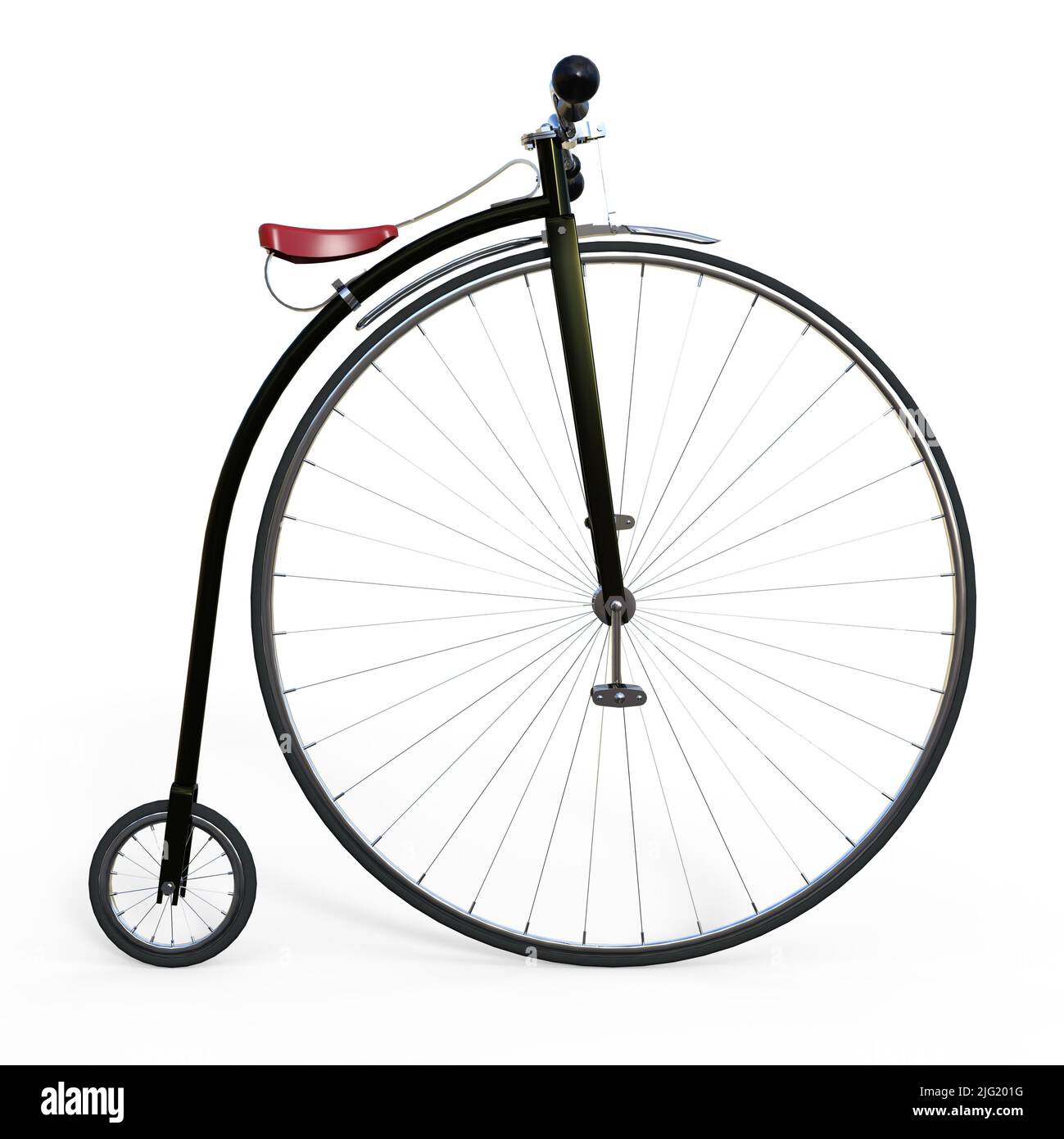 3D-Illustration eines Penny Farthing Bikes über Weiß Stockfoto