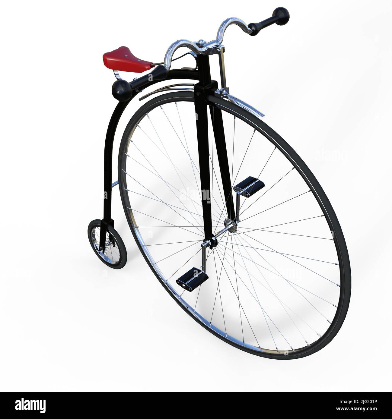 3D-Illustration eines Penny Farthing Bikes über Weiß Stockfoto