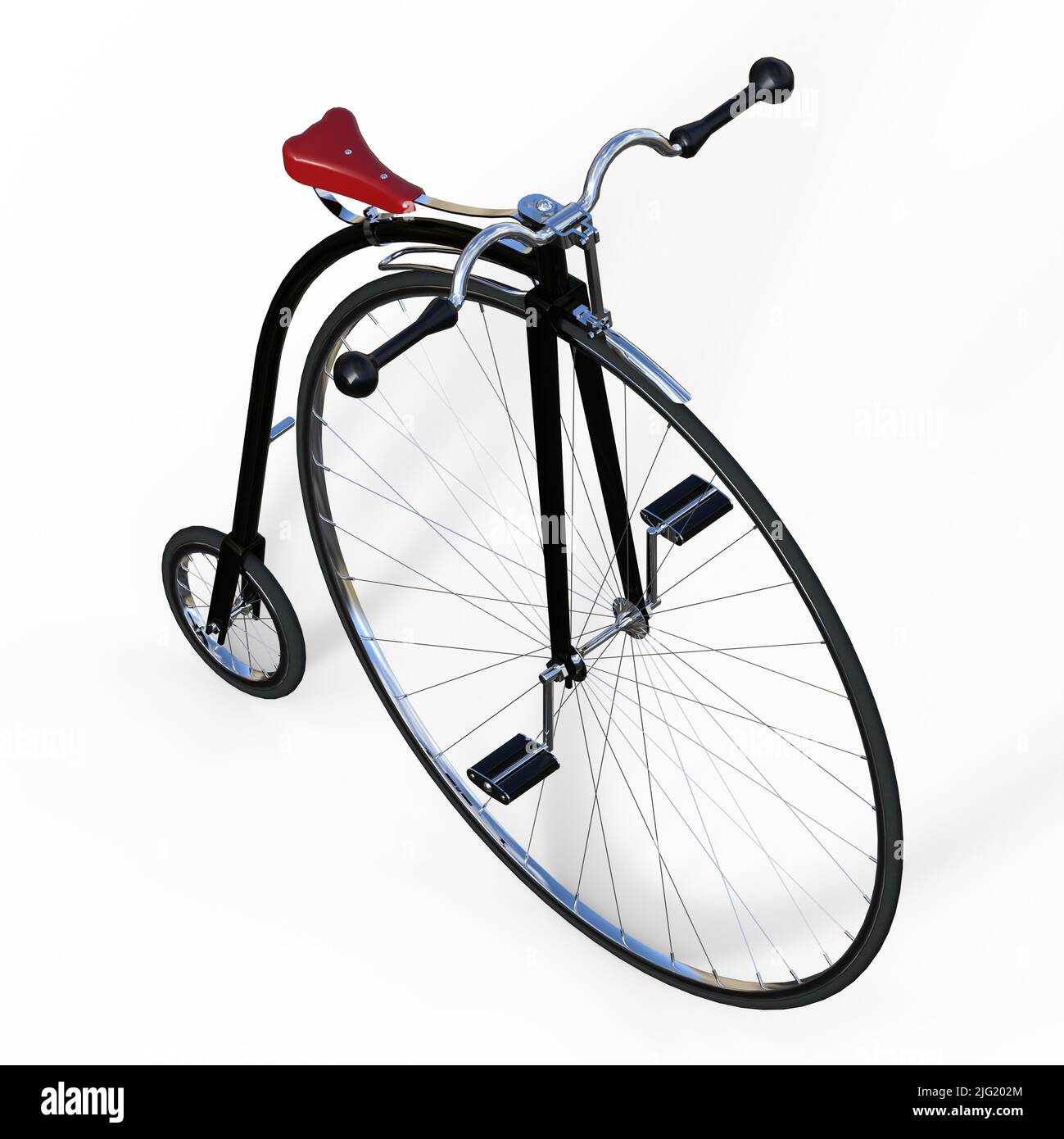 3D-Illustration eines Penny Farthing Bikes über Weiß Stockfoto
