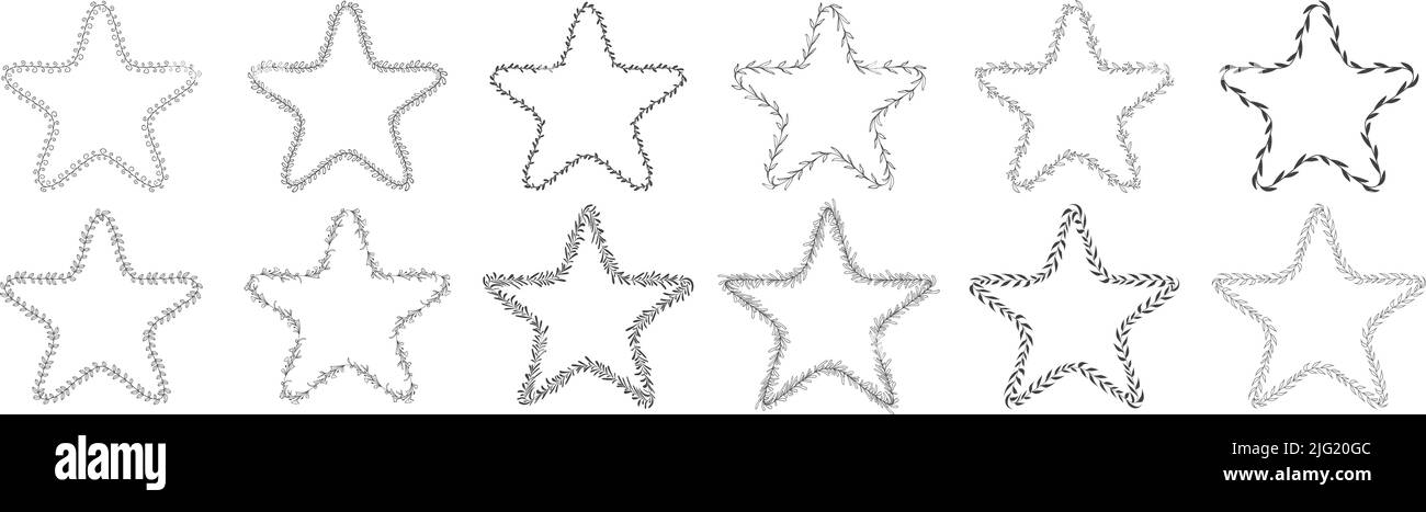 Kollektion von Stern geformten Blatt Kranz Element dekoratives Design für die Feier und Grußkarte Stock Vektor