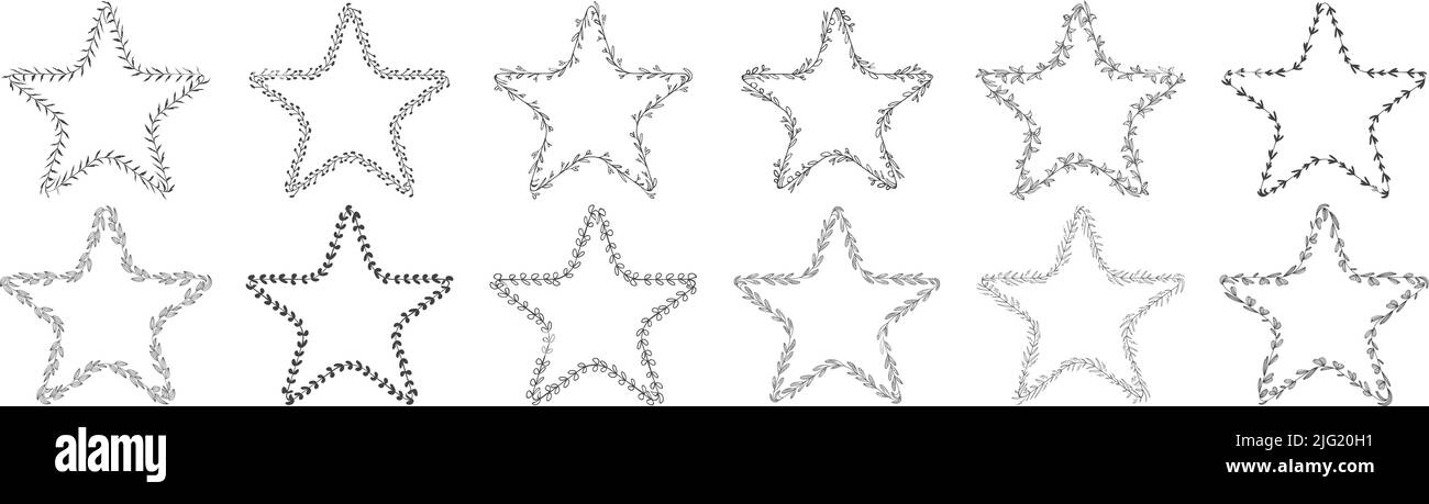 Kollektion von Stern geformten Blatt Kranz Element dekoratives Design für die Feier und Grußkarte Stock Vektor