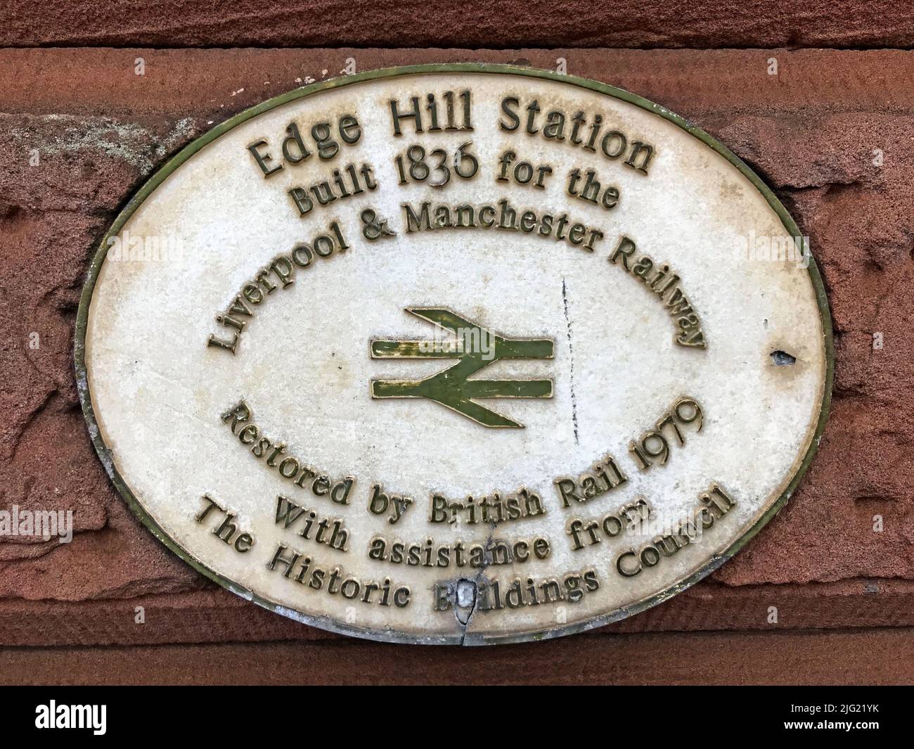 Edge Hill - Edge Lane Station Plaque 1979, British Rail Restauration , Tunnel Road, Liverpool, Merseyside, England, UK, L7 6ND Stockfoto