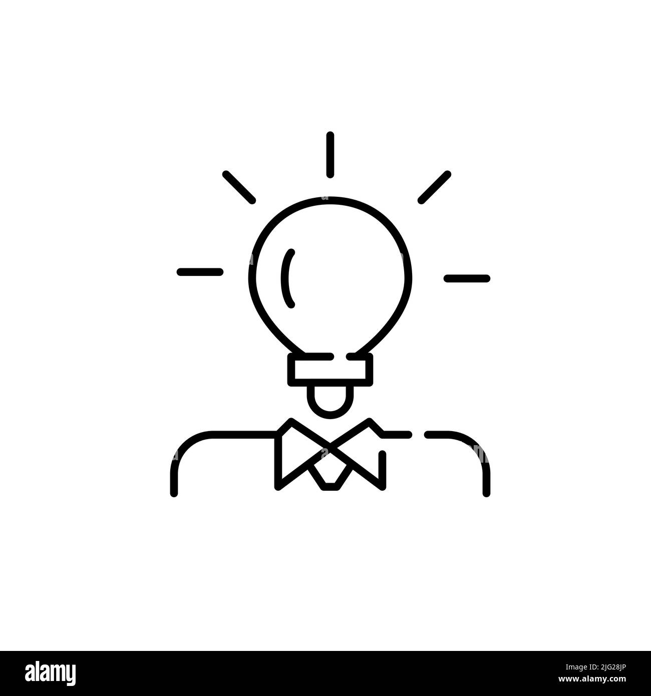 Eine innovative Idee haben. Eine Lösung finden. Person mit einer Glühbirne für den Kopf. Pixelgenaue, bearbeitbare Kontur Stock Vektor