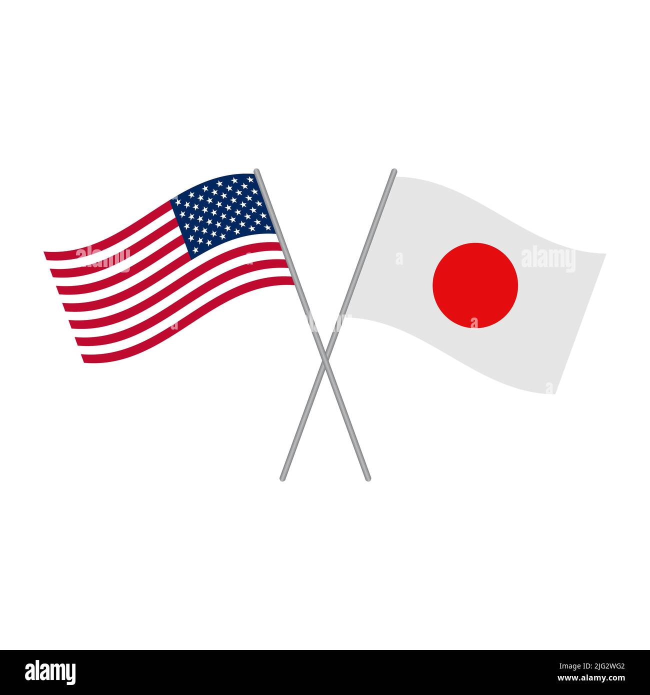 Amerikanischer und japanischer Flaggenvektor isoliert auf weißem Hintergrund Stock Vektor