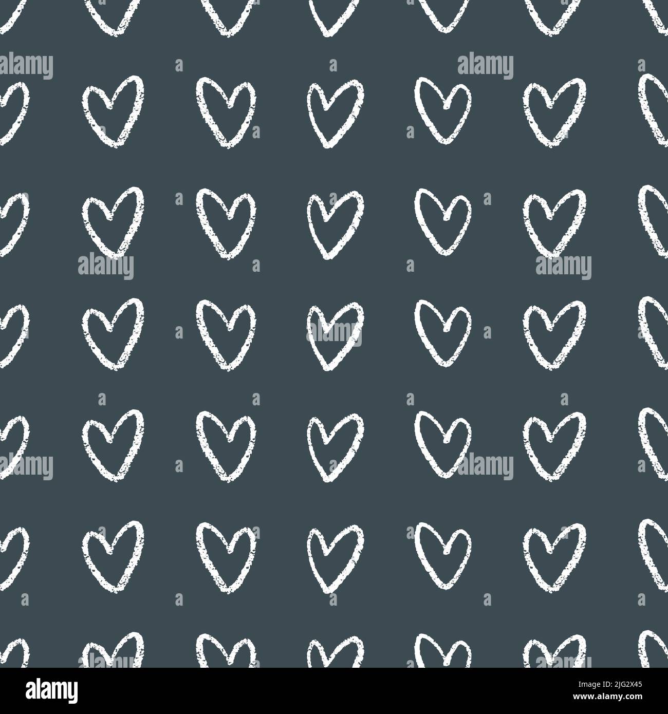 Hintergrundmuster für Herzvektoren. Weiß strukturierte Kreideherzen nahtlose Wiederholung Ressource. Stock Vektor