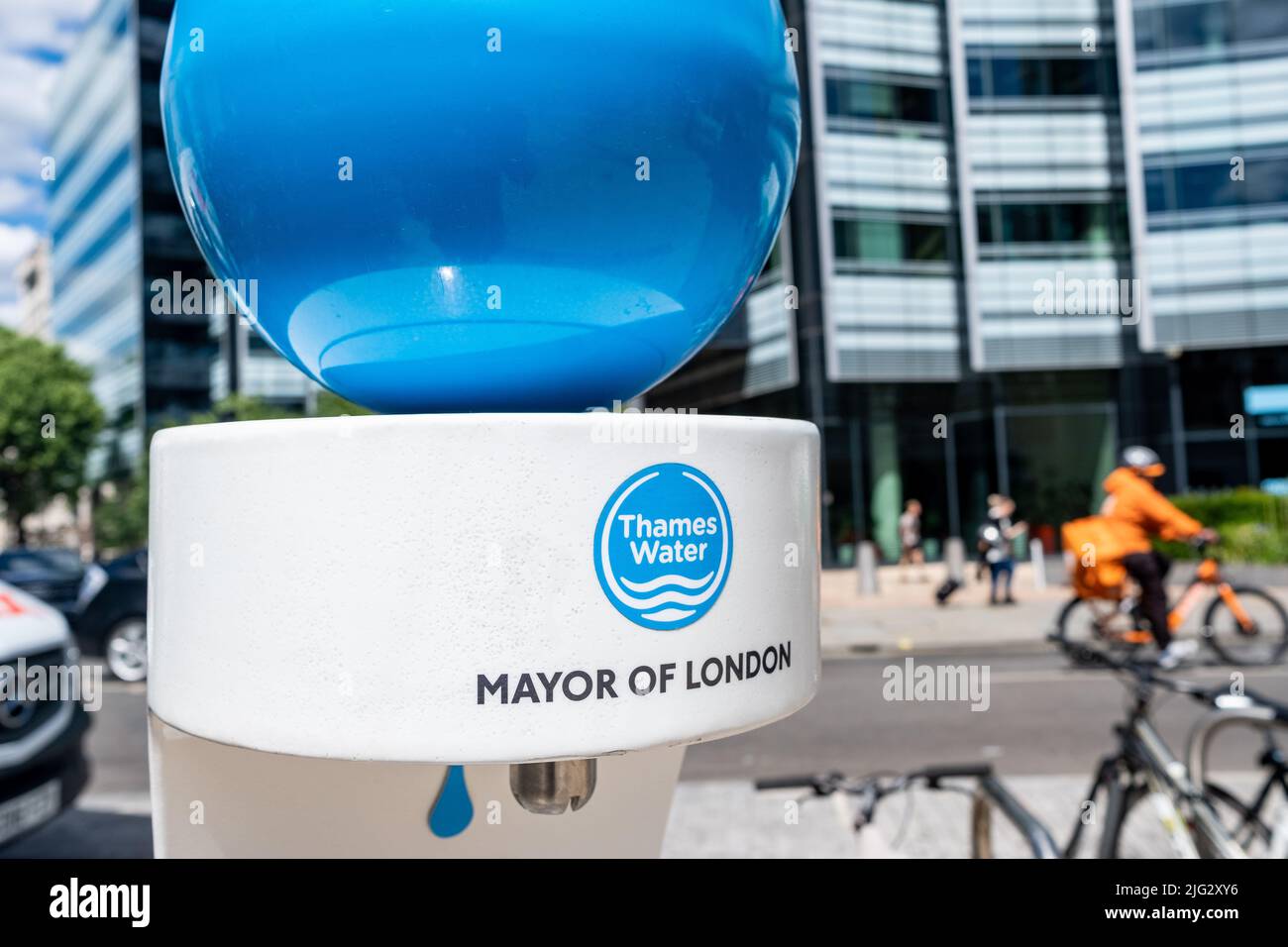 London – 2022. Juni: Thames Water Mayor of London, wiederbefüllbare Wasserstation Stockfoto