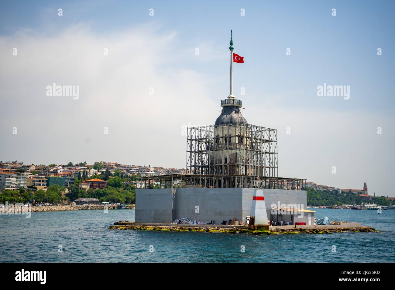 Der Maiden-Turm, eines der historischen Wahrzeichen Istanbuls, wird in Istanbul, Türkei, restauriert Stockfoto