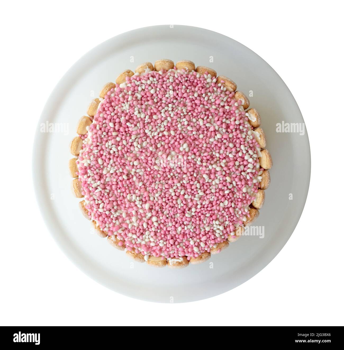 Typischer niederländischer Mausruck mit rosa Mäusen auf einem Kuchen, für die Babydusche Stockfoto