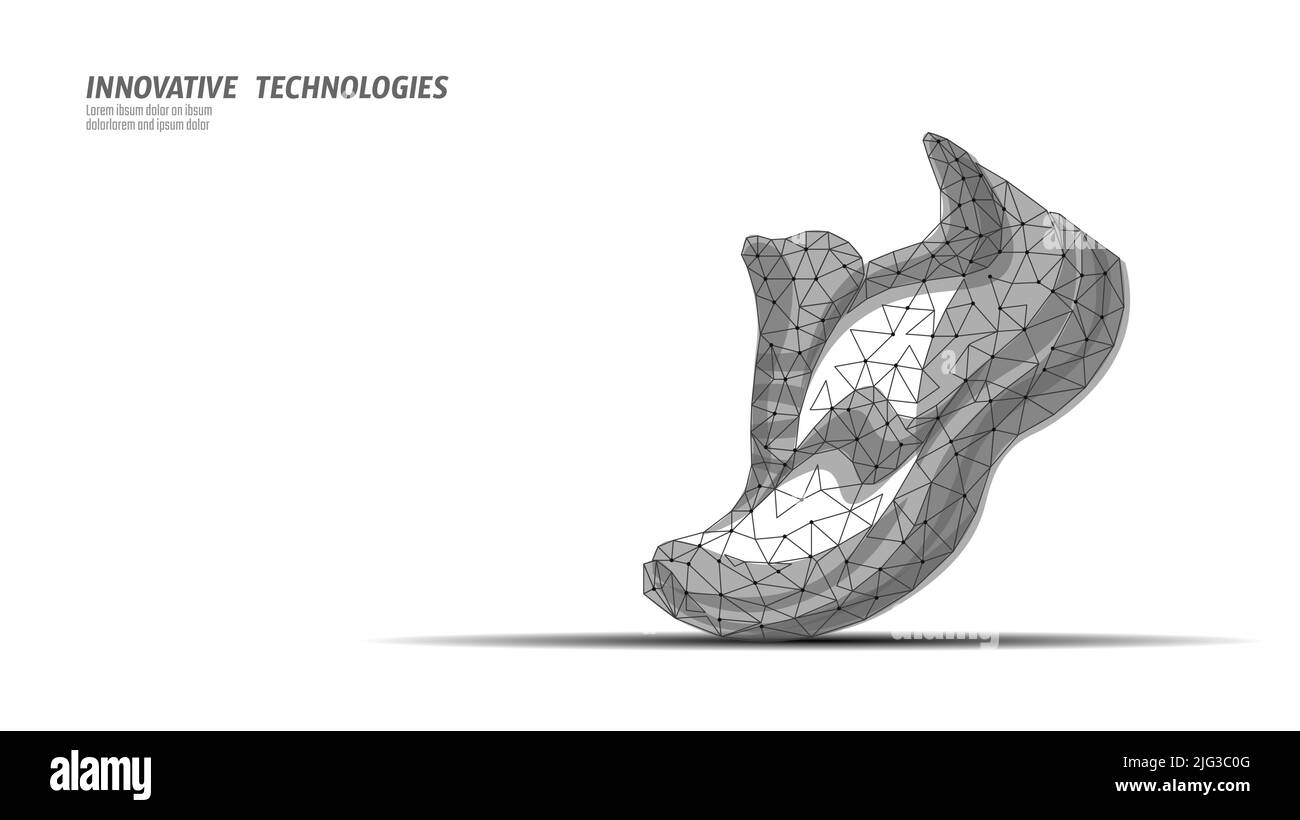 Low-Poly-Sneaker-Modell. Digitales Symbol Kryptowährung Spiel sten. Gehen, um Geld zu verdienen mobile App. Bitcoin Money NFT Blockchain-Vektor-Illustration Stock Vektor