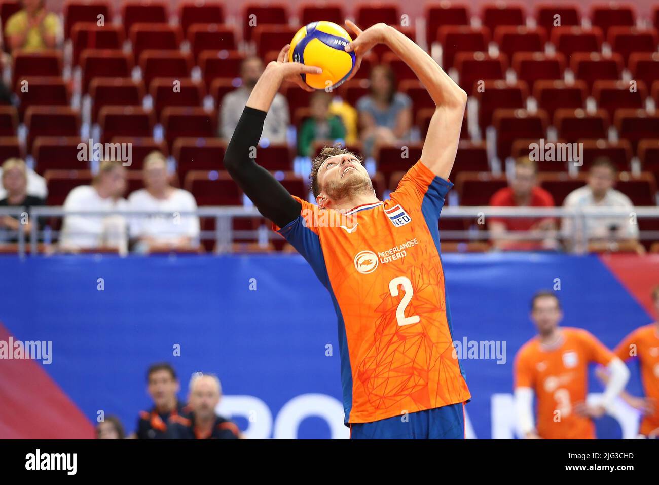 Gdañsk, 06.07.2022. Zawodnik reprezentacji Holandii Wessel Keemink podczas meczu siatkarskiej Ligi Narodów z Chinami w Gdañsku, 6 bm. (js) PAP/Jan Dzban Stockfoto