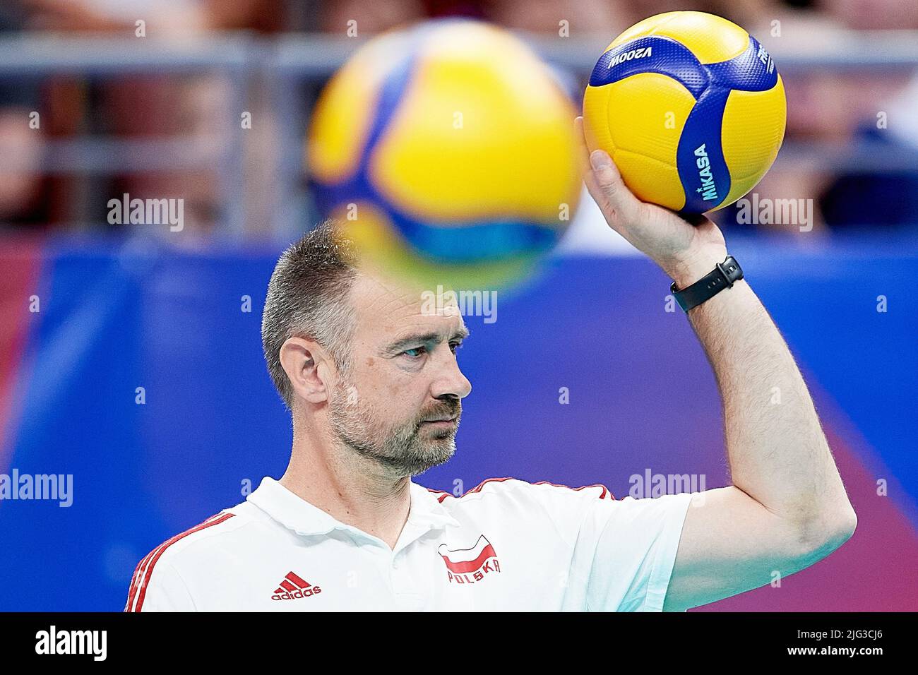 Trainer der polnischen Nationalmannschaft Nikola Grbic in Aktion beim Spiel der FIVB Volleyball Nations League 2022 zwischen dem Iran und Polen in Danzig, Polen, am 05. Juli 2022. Stockfoto