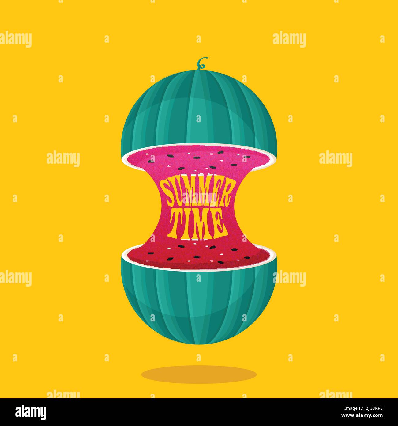 Summer Time Font Mit Wassermelone Gegen Chrome Yellow Hintergrund. Stock Vektor