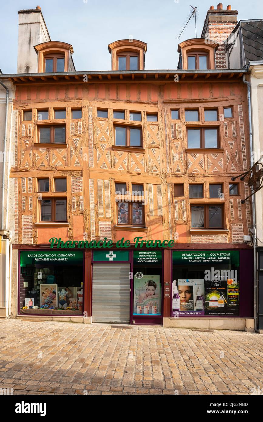 Traditionelles Haus, Altstadt von Orleans, Region Centre-Val de Loire; Region Centre-Val de Loire; Frankreich. Stockfoto