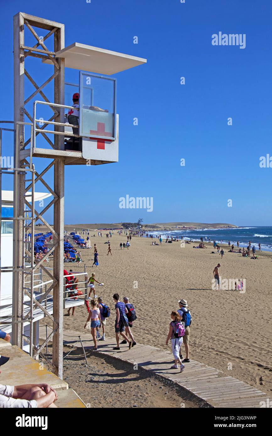 Baywatch Turm am Strand, von Maspalomas, Grand Canary, Kanarische Inseln, Spanien, Europa Stockfoto