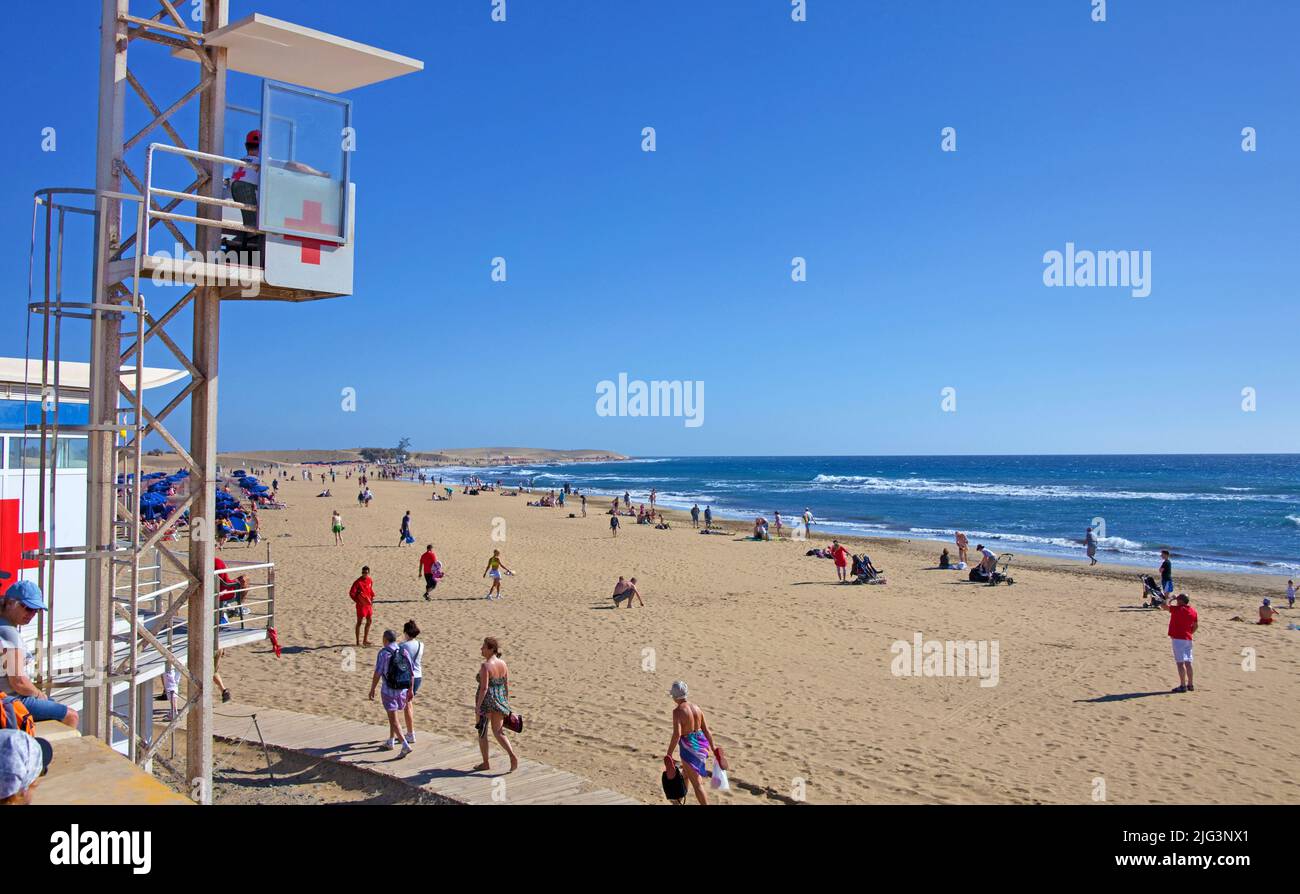 Baywatch Turm am Strand, von Maspalomas, Grand Canary, Kanarische Inseln, Spanien, Europa Stockfoto