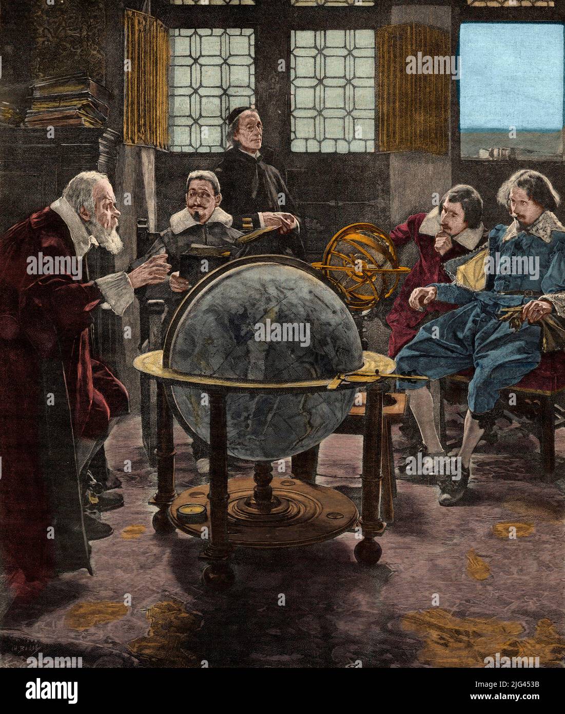 John Milton besucht Galileo im Gefängnis - John Milton (1608-1674) besucht Galileo Galilei (Galilee), dans sa pins de l'Inquisition, a Arcetri, dans les environs de Florence, en 1640. Gravure du 19eme siecle d'apres une peinture Stockfoto