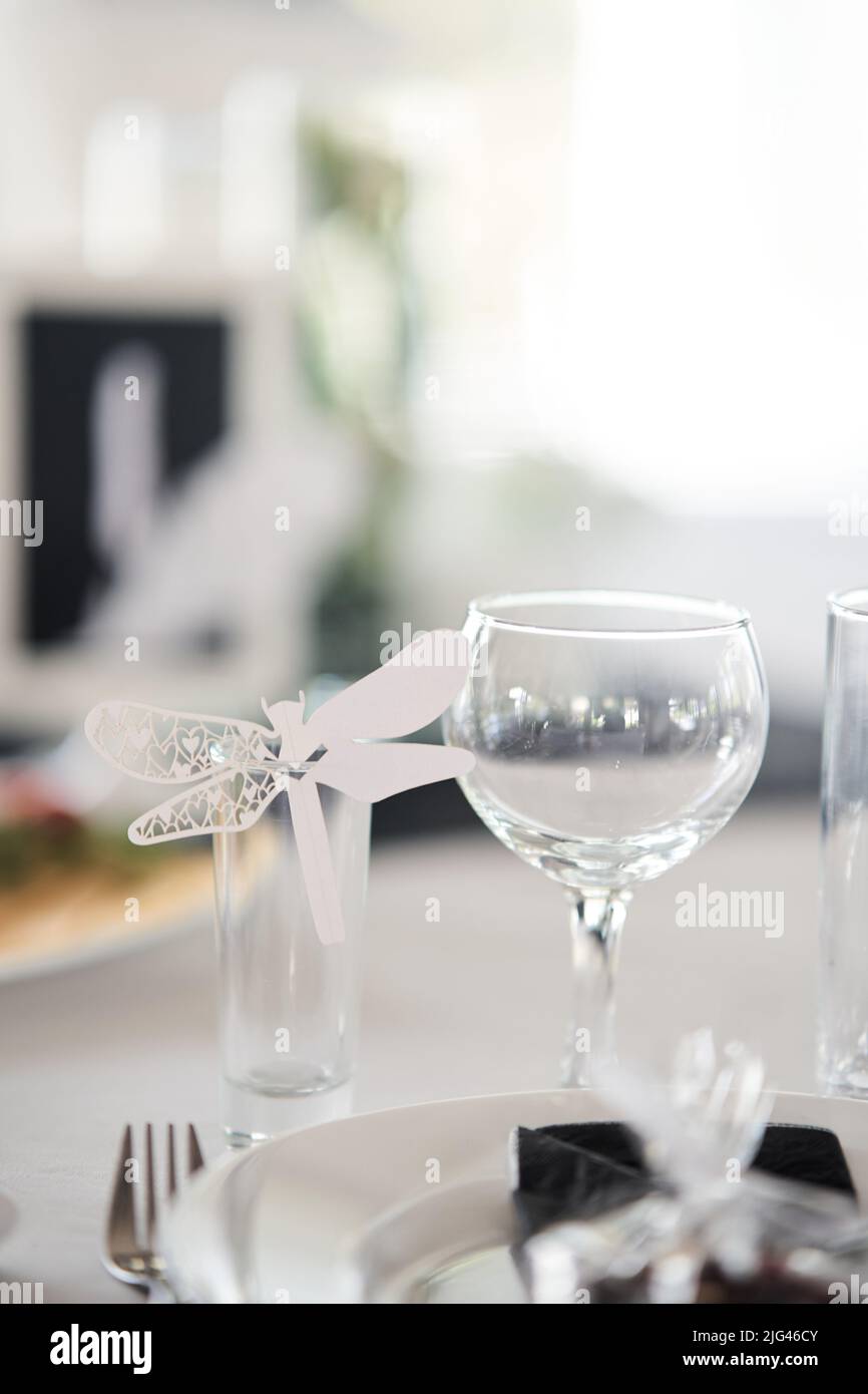 Tischset für eine Eventparty oder einen Hochzeitsempfang. Stockfoto