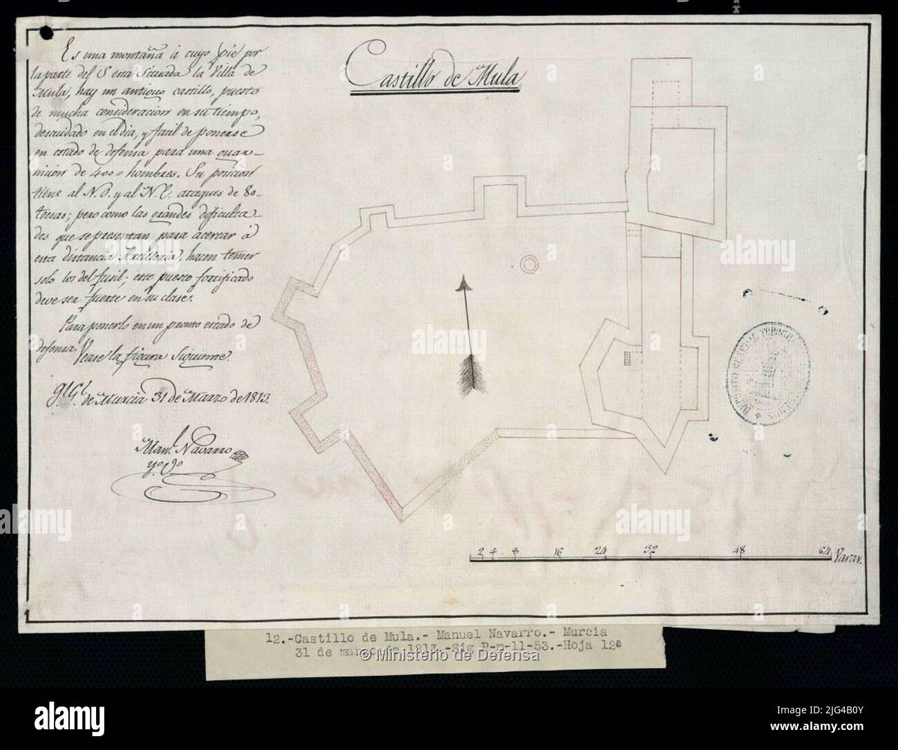 Mula Castle. Manuskript vom Autor signiert und abonniert. Eine schwarze und rote Tinte, die eher mit Pfeil ausgerichtet ist. Stockfoto