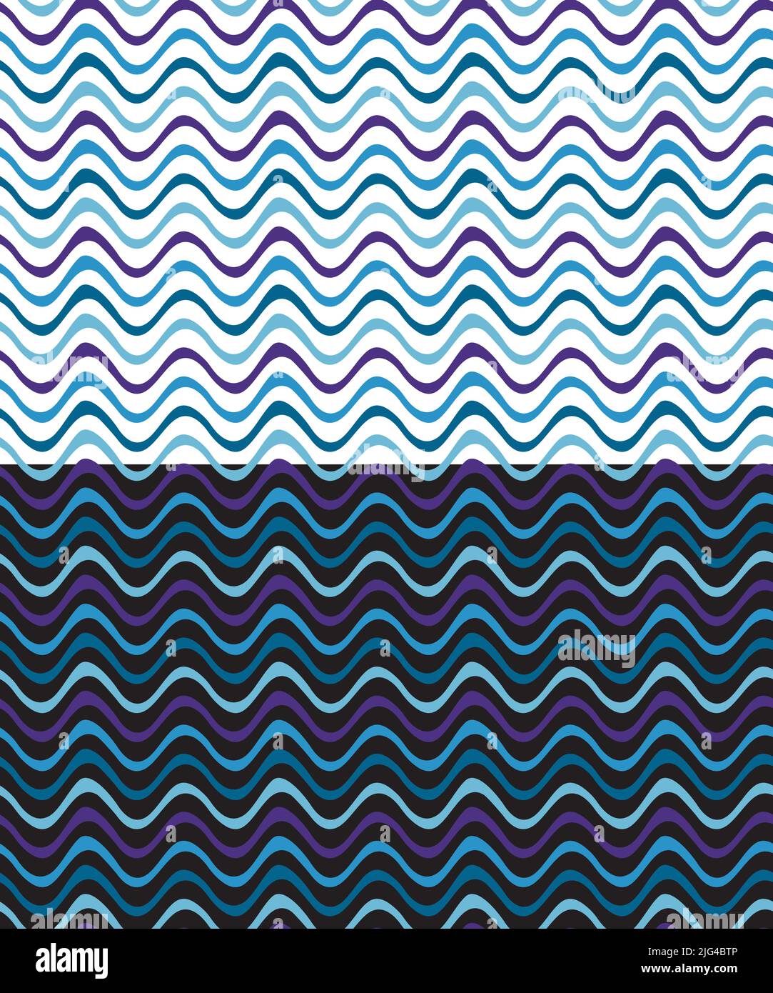 Gekritzelte Wellenlinie nahtloses Muster, Doodle handgezeichnete Pinsel Design, horizontale geometrische Gitter Vorlage, monochrome blaue Marinetöne Farbe Stock Vektor
