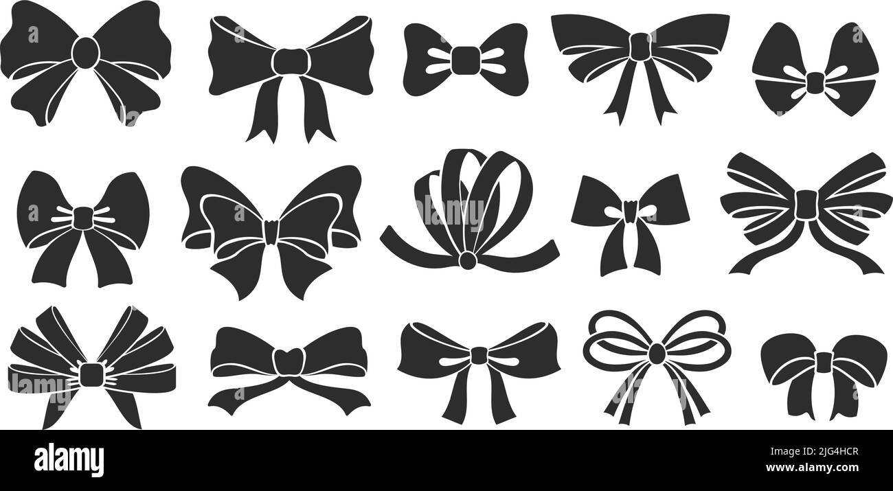 Schleifensymbole mit Band. Stencil elegante Knoten, Krawatte Schleifen Silhouette und Bänder für Geschenk Dekoration Vektor-Set Stock Vektor
