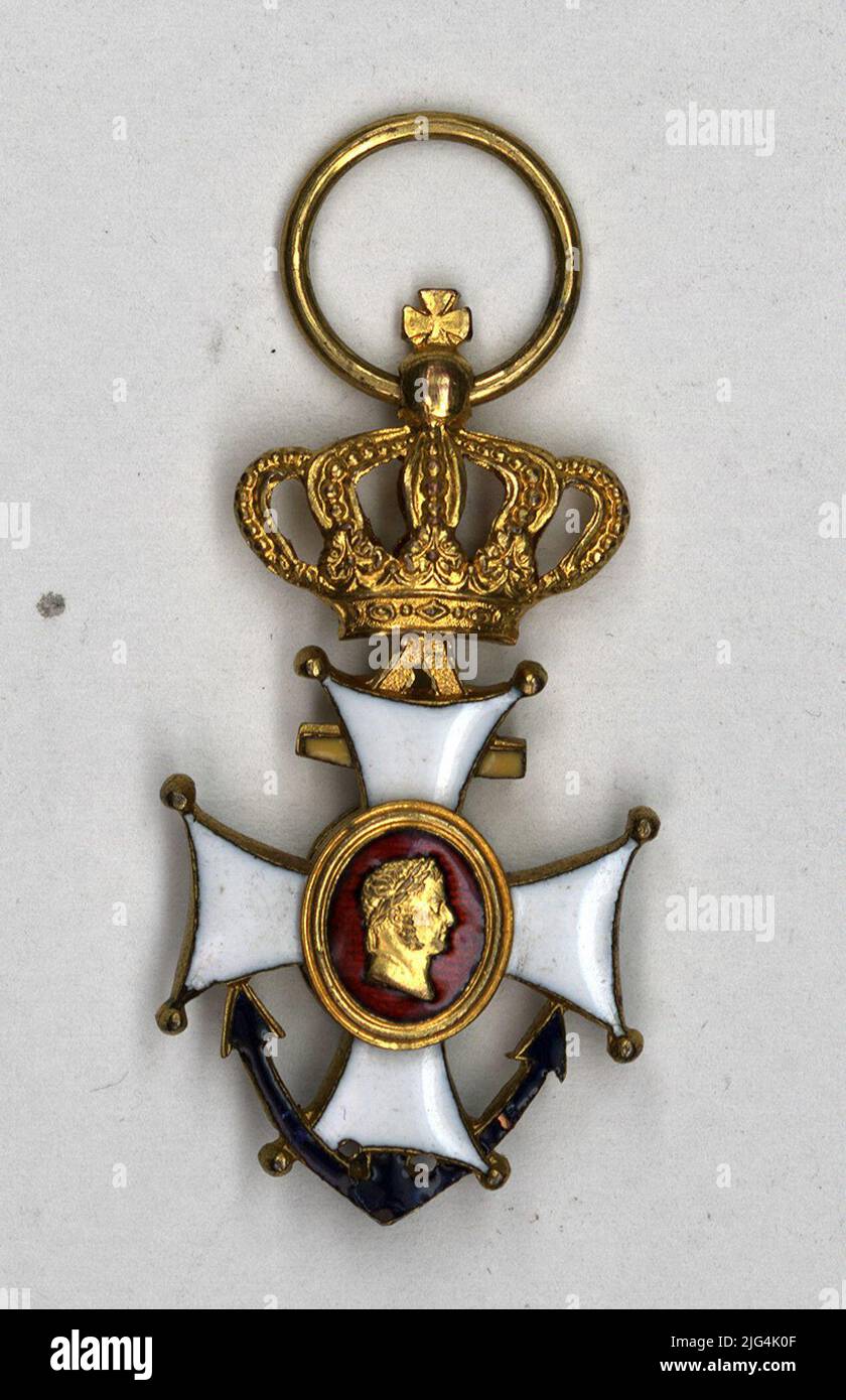 Die Corvette der Villa de Bilbao stürmt stark an den Küsten Brasiliens (10. Juni 1857). BESCHREIBUNG: Boarding-Schiff in der Mitte eines Sturms. Die Decke mit den Menschen ist gefallen. Drei zerbrochene Stöcke. Scharfe Blau-/Nachttöne Stockfoto