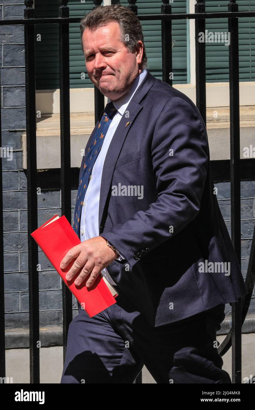 London, Großbritannien. 07.. Juli 2022. Mark Spencer, MP, Lord President of the Council, Leader of the House of Commons.nach dem Rücktritt des britischen Premierministers Boris Johnson werden die neuen, möglicherweise temporären Kabinettsminister in der Downing Street gesehen, wenn sie bei ihrer ersten Kabinettssitzung in der Downing Street 10 ankommen und abreisen. Kredit: Imageplotter/Alamy Live Nachrichten Stockfoto