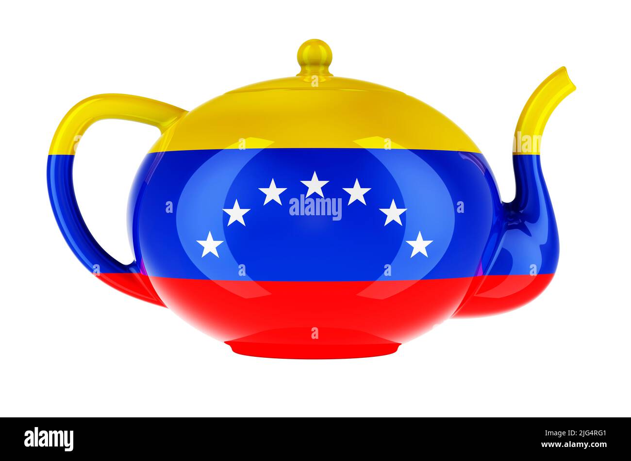 Teekannen mit venezolanischer Flagge, 3D Rendering isoliert auf weißem Hintergrund Stockfoto