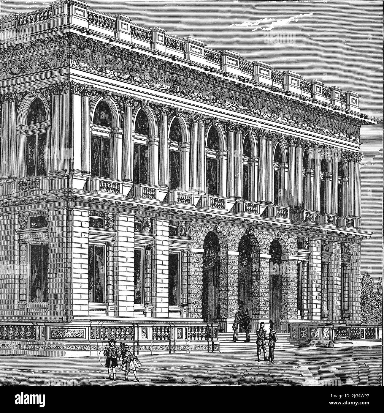 Der Army- und Navyclub in London im Jahr 1870, England, digital restaurierte Produktion einer Originalvorlage aus dem 19. Jahrhundert, genau Originaldatum nicht bekannt / The Army and Navy Club in London 1870, England, digital restaurierte Reproduktion eines originalen Kunstwerks aus dem 19.. Jahrhundert, genaues Originaldatum unbekannt Stockfoto