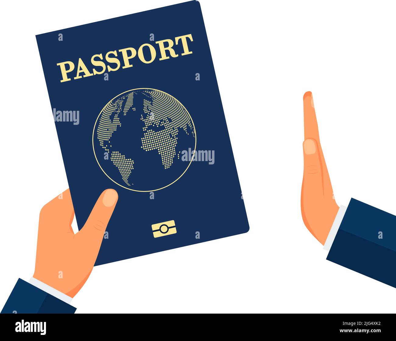 Grenzkontrolle. Passkontrolle. Verbot der Reise in ein anderes Land. Vektorgrafik. Eps 10 Stock Vektor