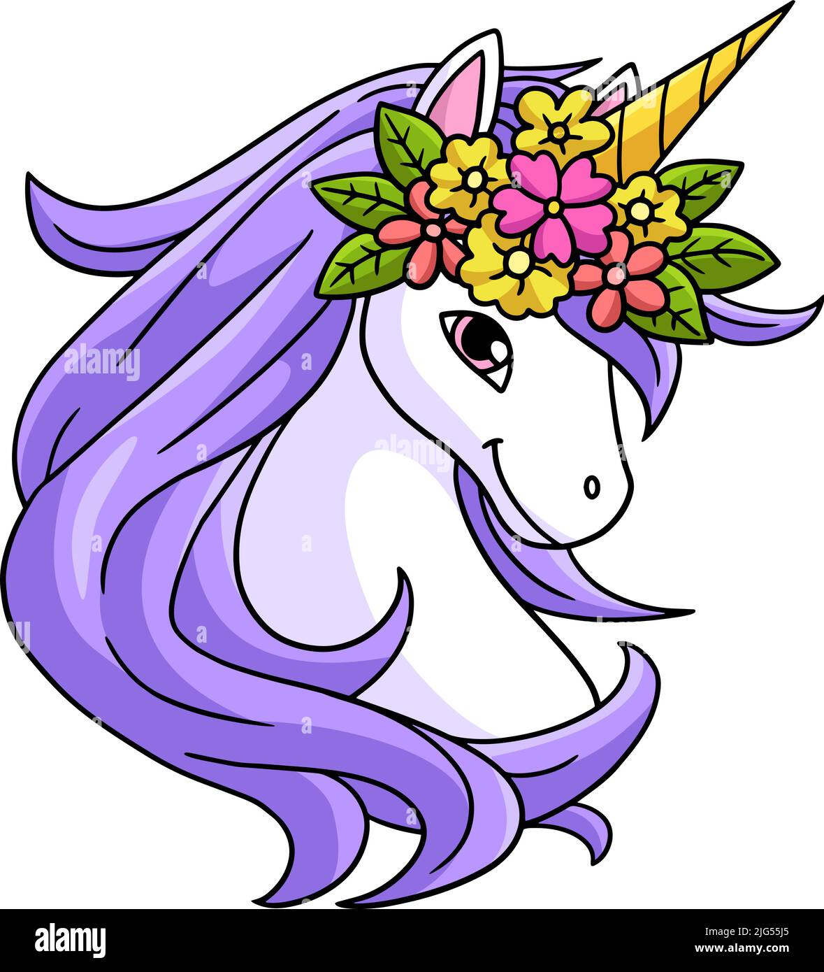 Unicorn Mit Blumenkranz Auf Dem Kopf Cartoon Stock Vektor