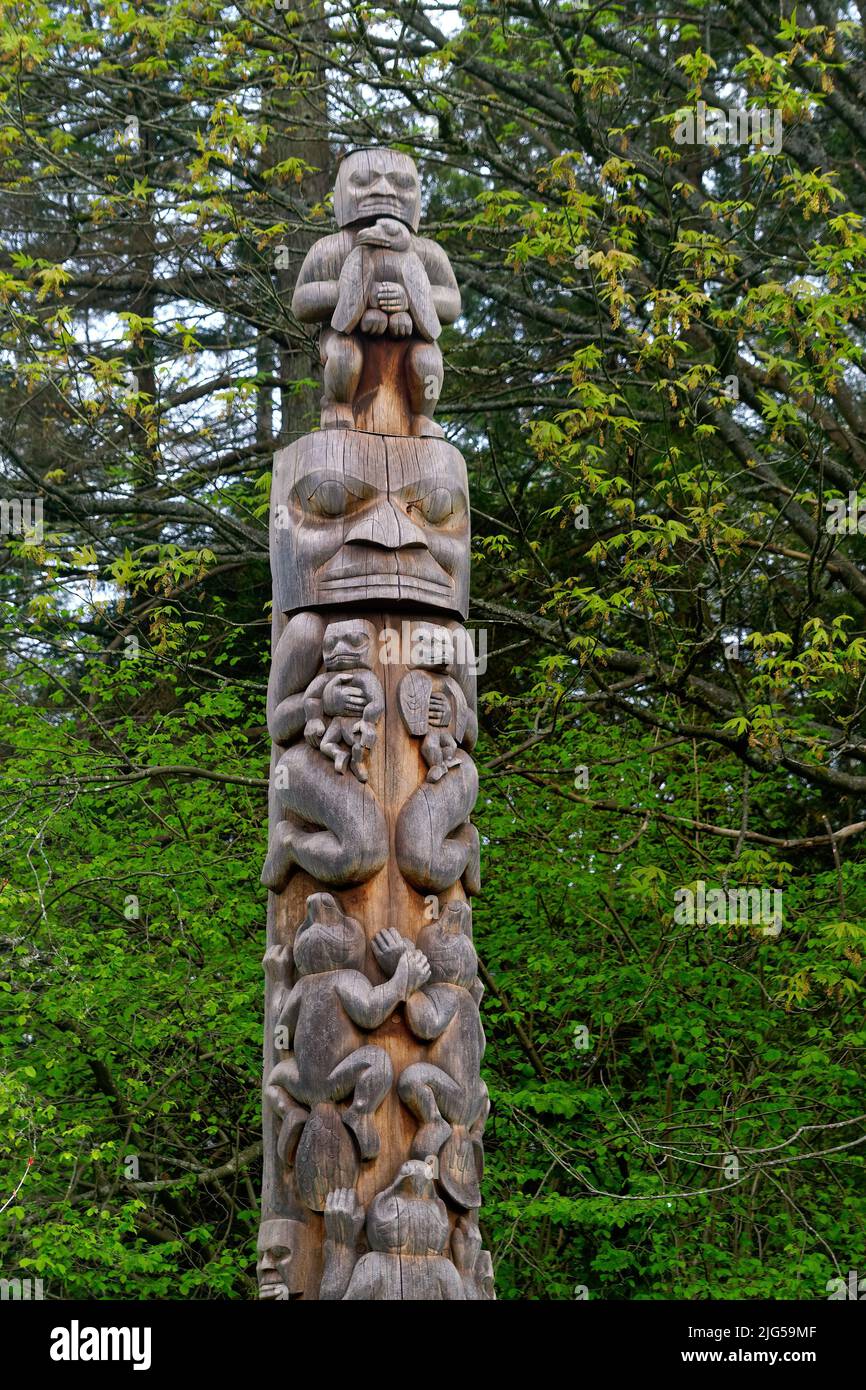 Totem Poles in Vancouver Stanley Park, Vancouver, British Columbia, Kanada Stockfoto