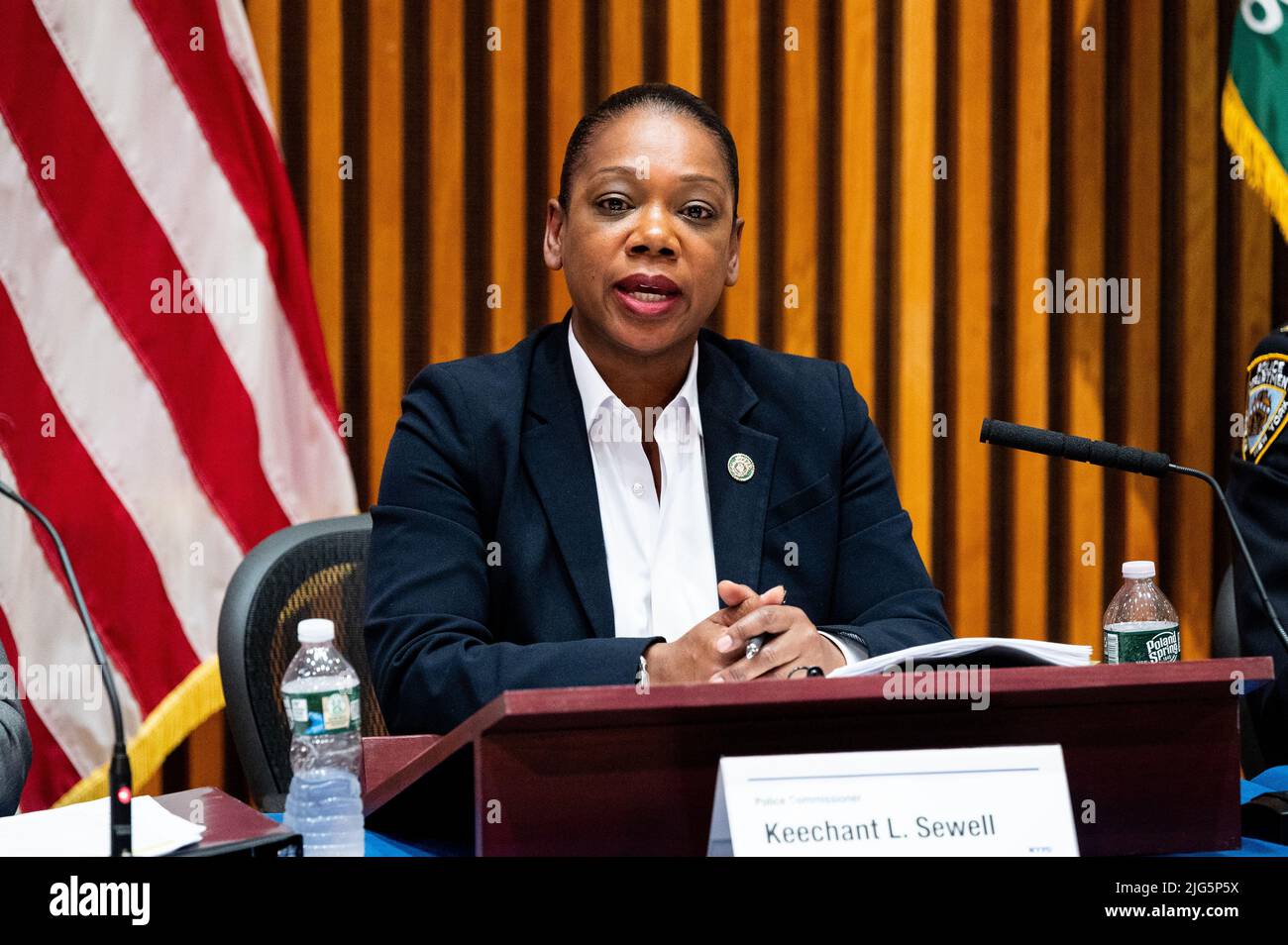 New York, Usa. 07.. Juli 2022. Der New Yorker Polizeikommissar Keechant Sewell spricht über die neuesten Kriminalitätsstatistiken für New York City. Kredit: SOPA Images Limited/Alamy Live Nachrichten Stockfoto