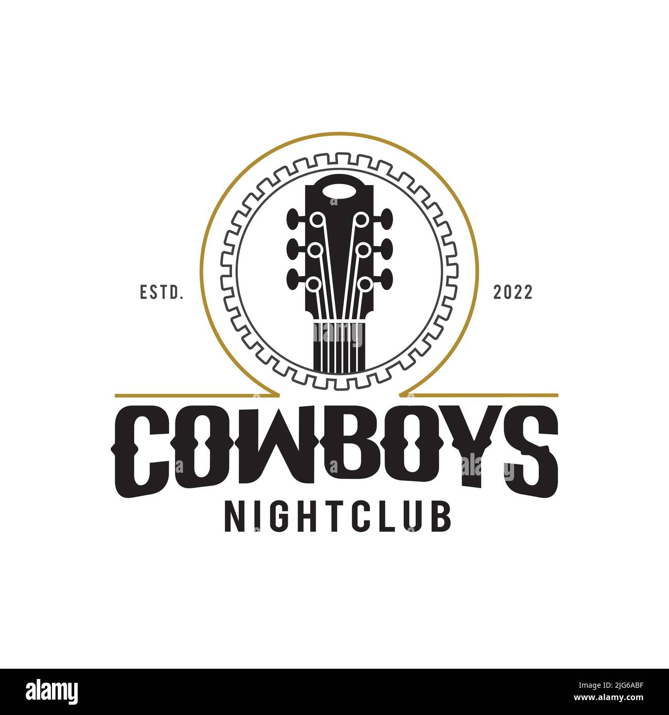 Country Guitar Music Vintage Retro Cowboys Logo Design Stock Vektor