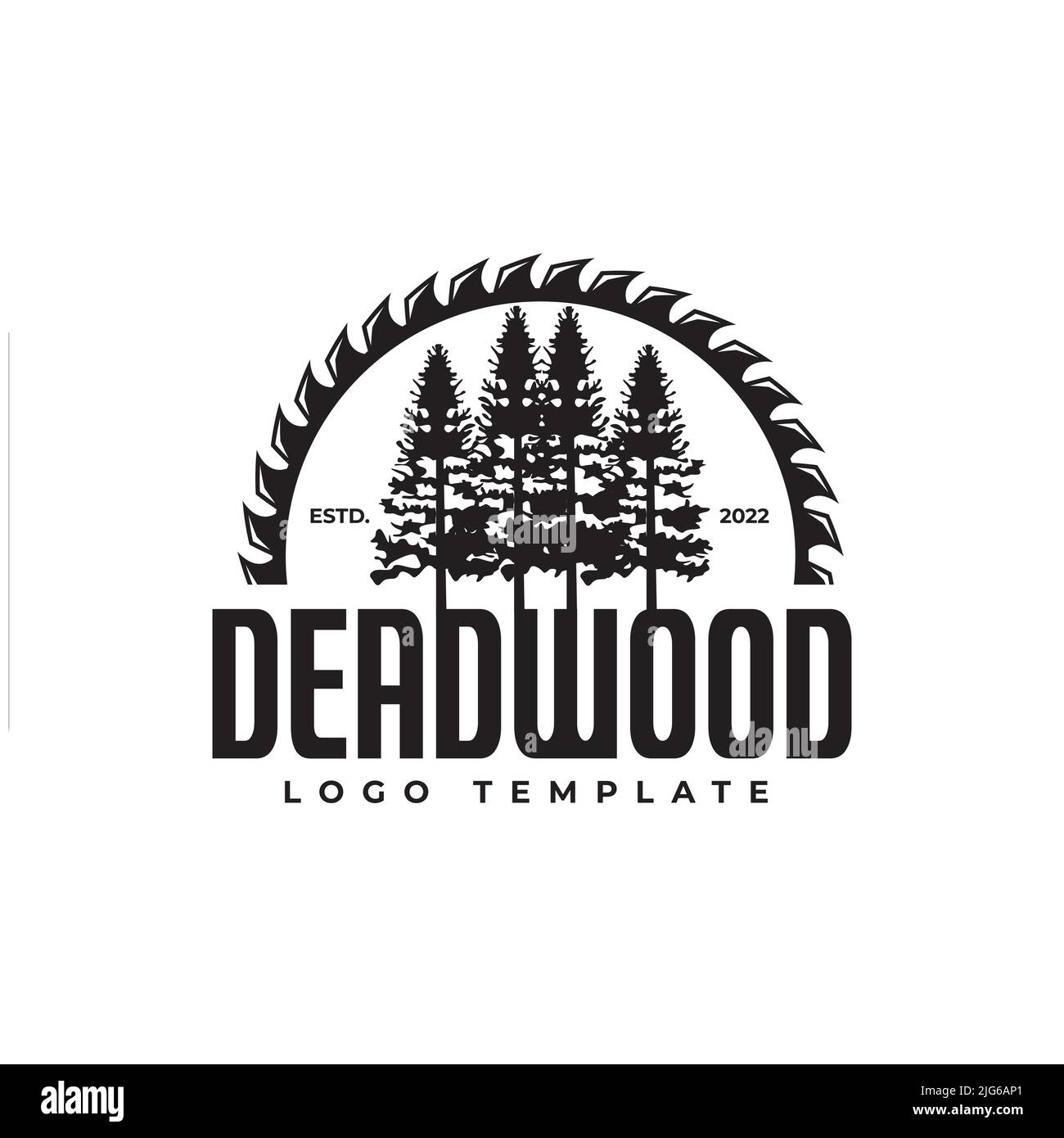 Sägewerk Emblem Baum Design Logo für Tischler, Tischler, Holzfäller, Sägewerk Dienstleistungen. Stock Vektor