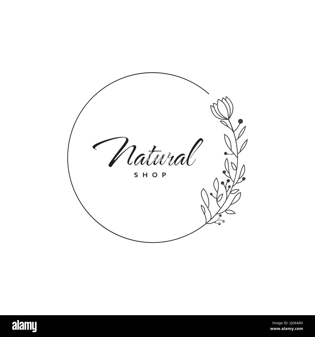 Vector floral Logo für Etiketten, Logos und Abzeichen für die Gesundheitsversorgung, Floristen mit Naturkonzept, Blätter, klassisch mit kreisförmigem Twist Stock Vektor