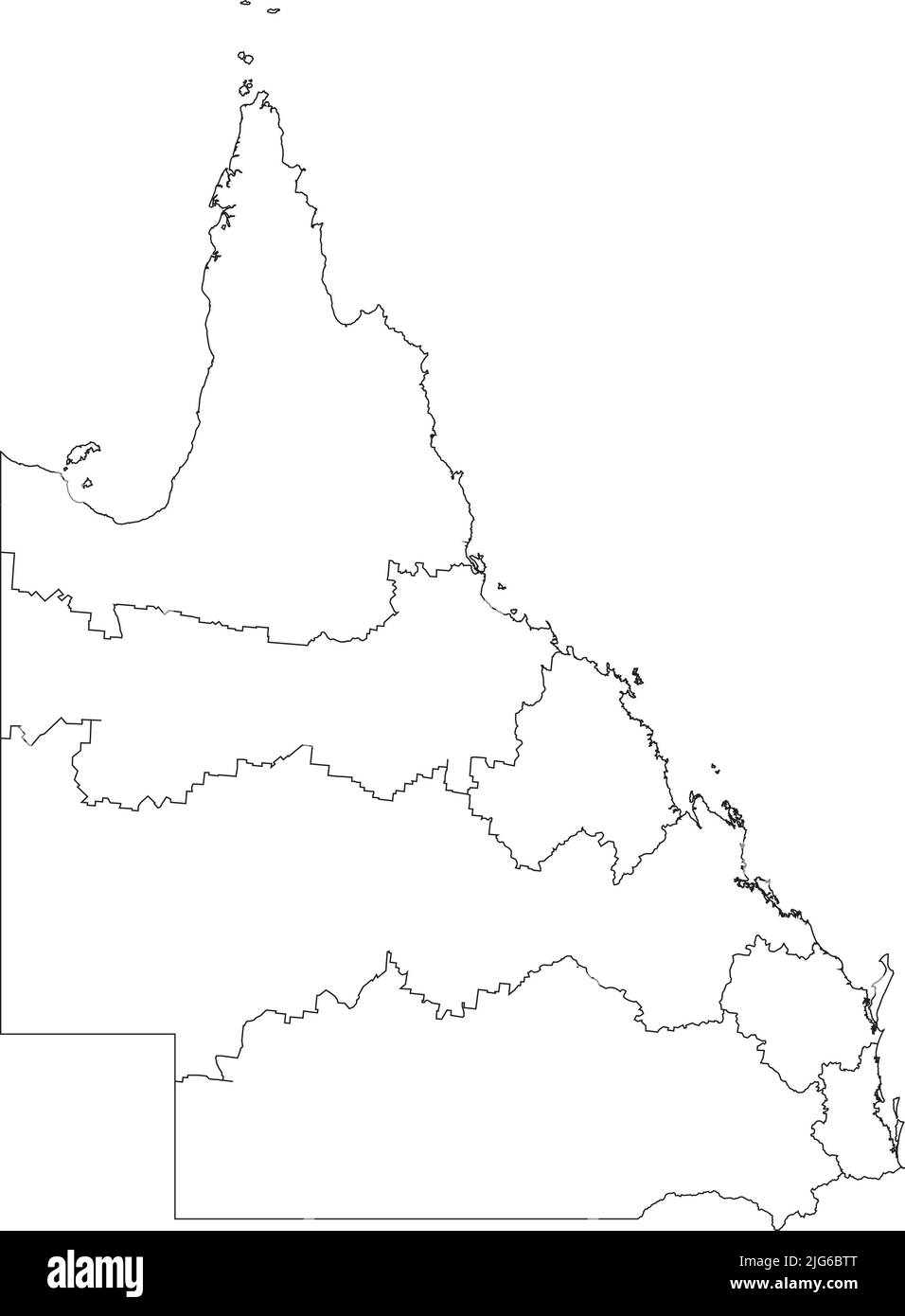 Weiße Karte von Regionen VON QUEENSLAND, AUSTRALIEN Stock Vektor