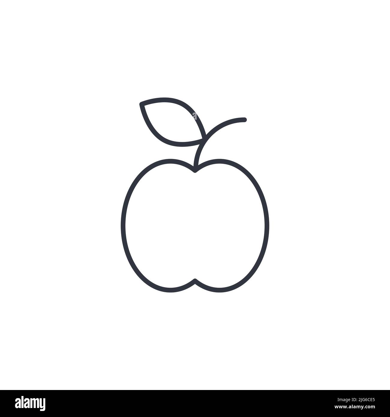 Apfel mit Blattliniensymbol Vektorgrafik. Frucht schwarz Strich auf weißem Hintergrund isoliert Objekt. Einfache Silhouette gesunde Bio-Lebensmittel Stock Vektor
