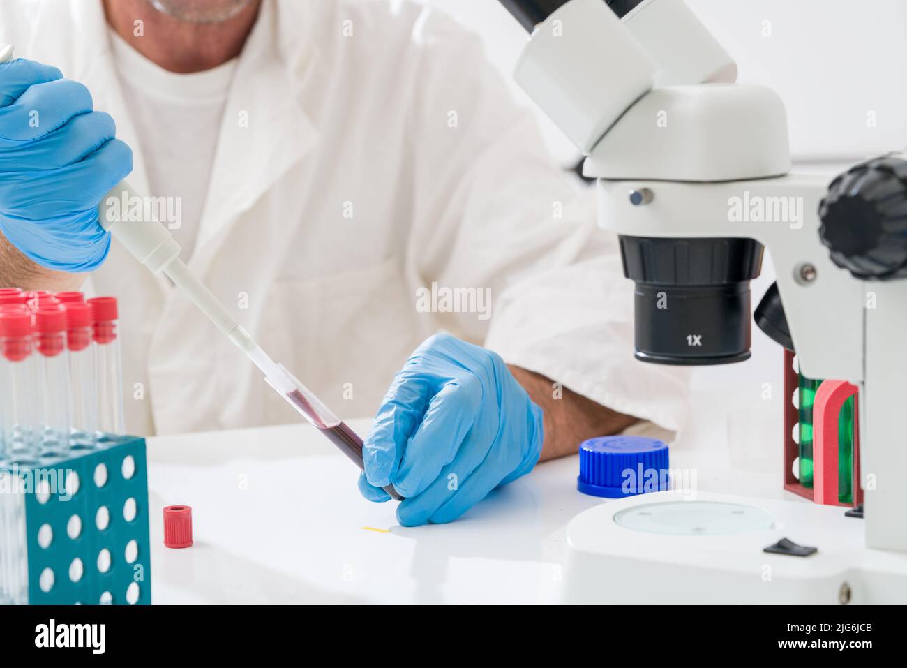 Wissenschaftliches Experiment im Labor der biologischen Chemie. Biochemie, Biophysik und Molekularbiologie ist das Studium der Chemie und Physik Stockfoto