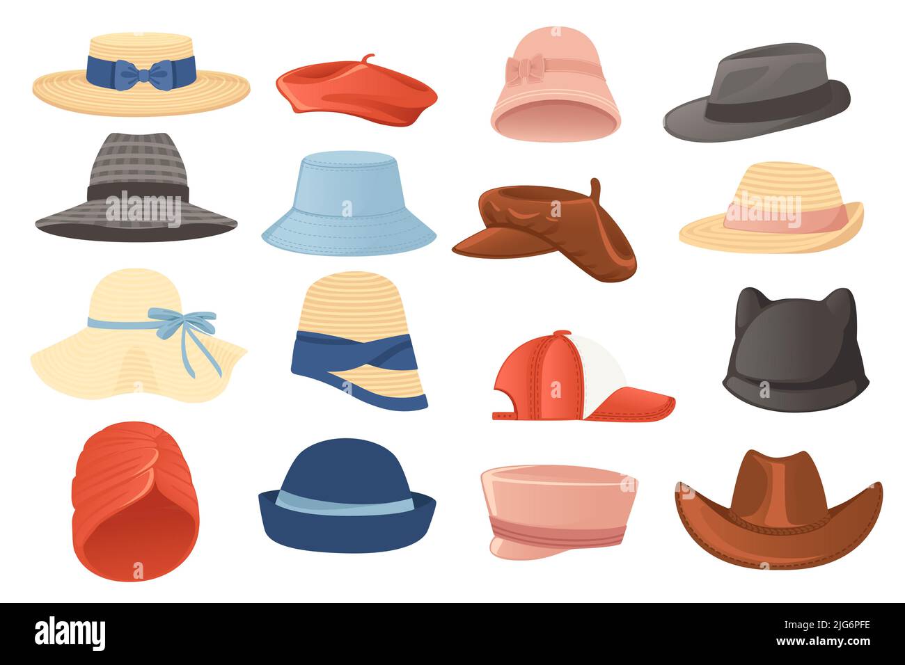 Große Reihe von verschiedenen Sommer modernen und Retro-Hüte männlichen und weiblichen Kopfschmuck Vektor-Illustration isoliert auf weißem Hintergrund Stock Vektor