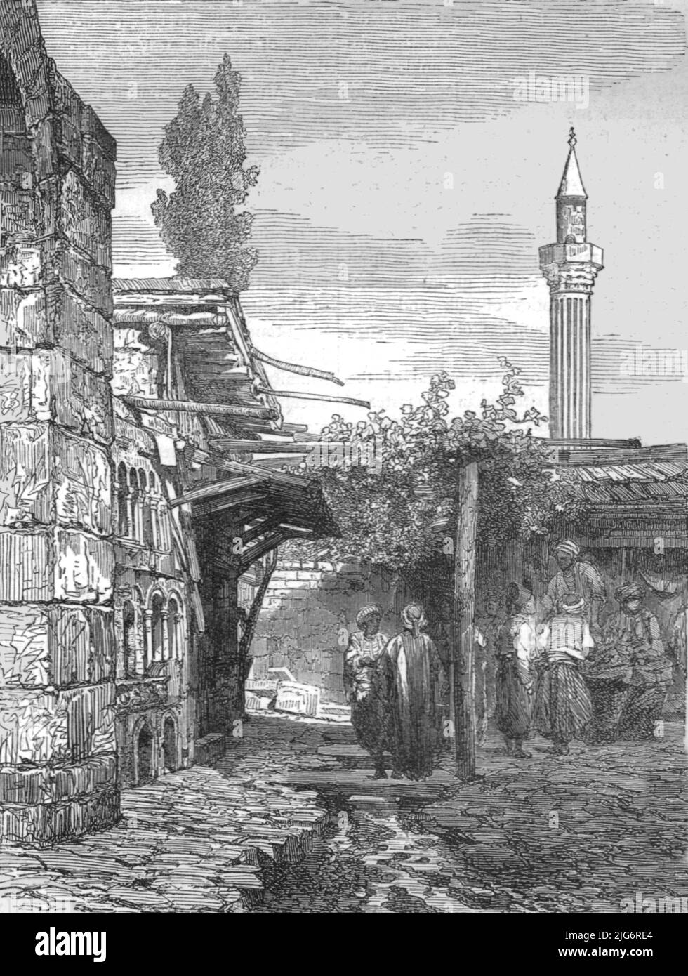 'Fez--Straßenszene in der Altstadt; Besuch des Sultans von Marokko, in Fez, im Frühjahr 1871', 1871. Aus, 'Illustrated Travels' von H.W. Bates. [Cassell, Petter und Galpin, c1880, London] Stockfoto