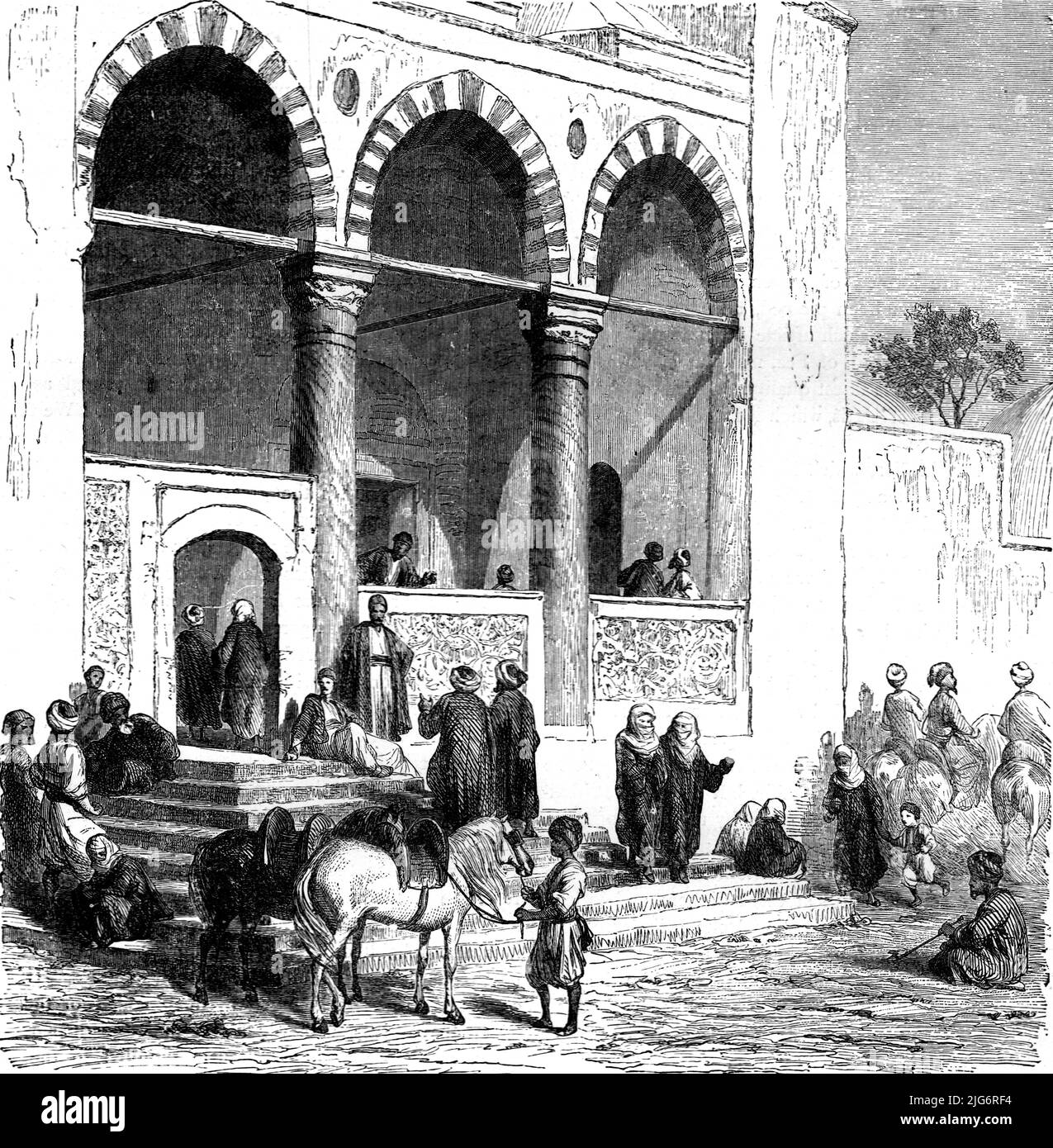 „Ein Gerichtshof, Fez; Besuch beim Sultan von Marokko, in Fez, im Frühjahr 1871“, 1871. Aus, 'Illustrated Travels' von H.W. Bates. [Cassell, Petter und Galpin, c1880, London] Stockfoto