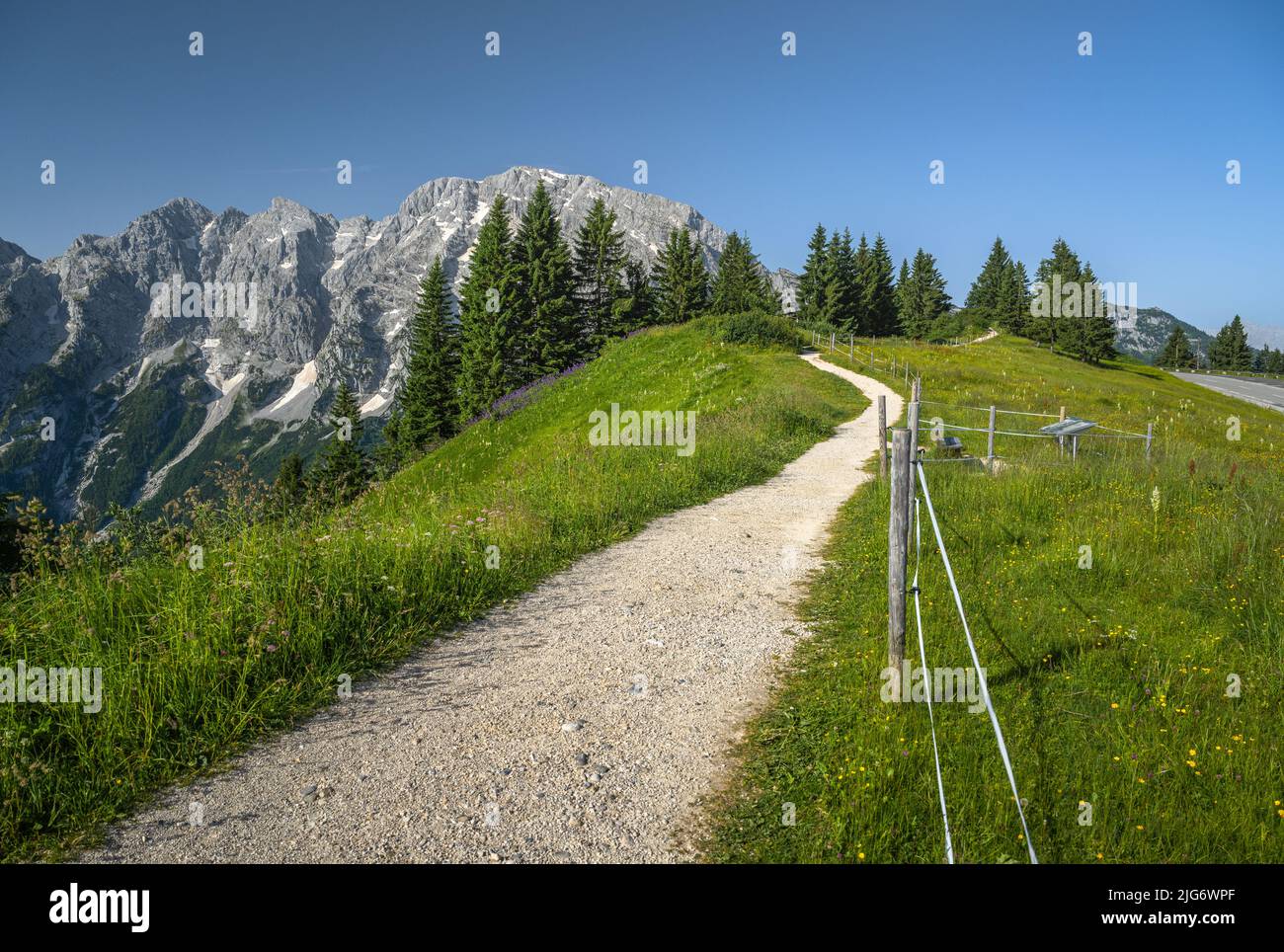 Wanderweg in Rossfeld, Berchtesgaden, Bayern, Deutschland, Europa Stockfoto