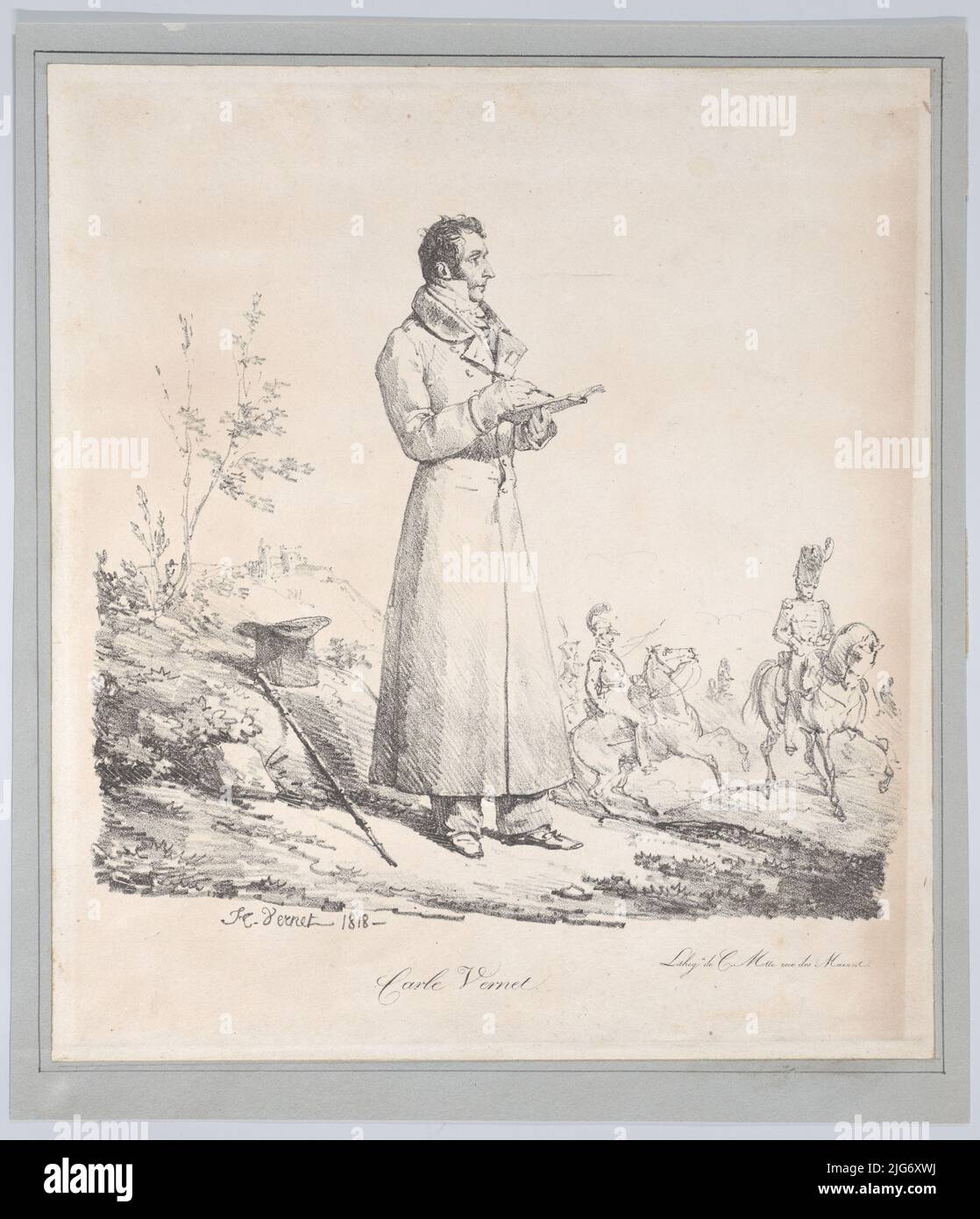 Porträt von Carle Vernet Sketching, 1816. Stockfoto